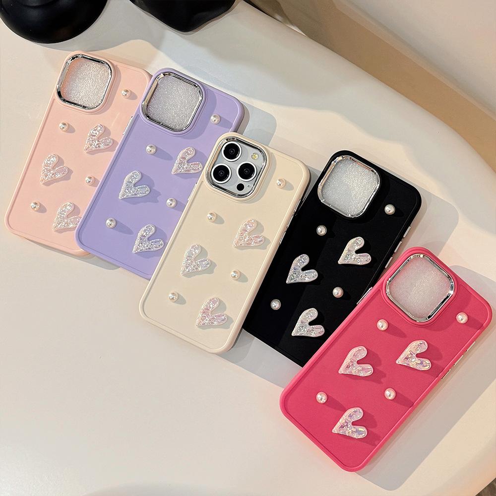 Three Dimensional Pearl Love Apple 17 Mobile Phone Case Iphone16 Laser 11 Suitable for 13promax Temperament 12 Soft 14
