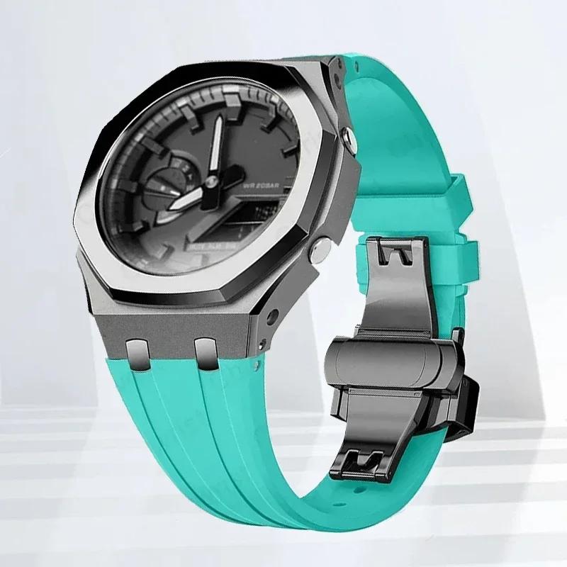 Mod-kit för Casioak GA2100 GA2110 Metallfodral Bezel Gummiarmband För Casioak GAB2100 2110 Modifieringssats Fodral Med Skruvkorrigering