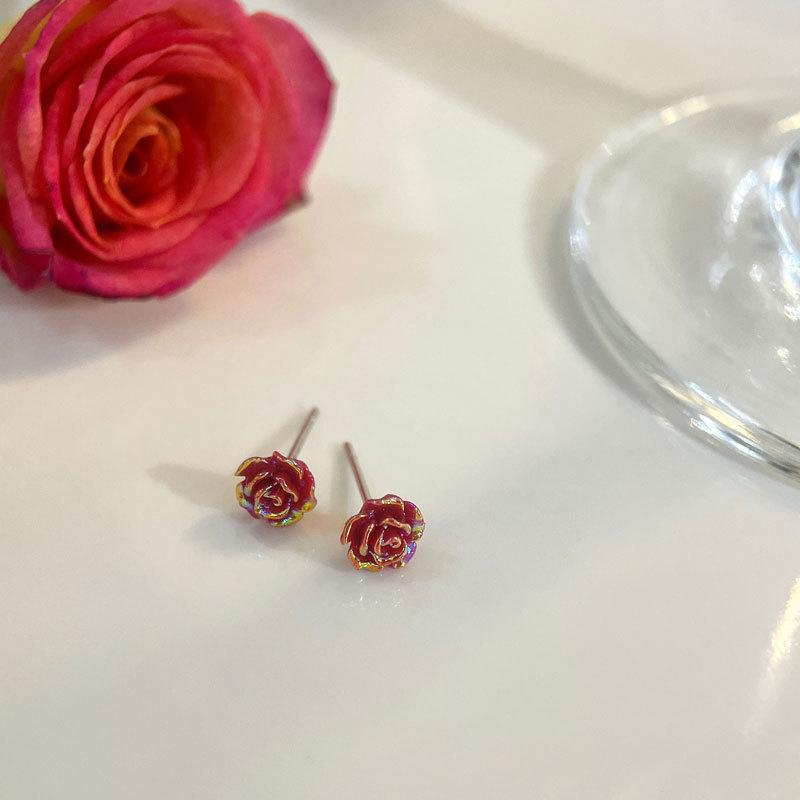 Stud Earrings Red Rose Niche Design French Retro Personality Student
