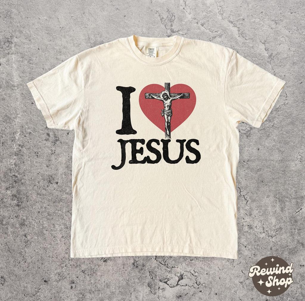 I Love Jesus Tshirt, Comfort Colors Vintage Christian Tee, Retro Faith Graphic Tee