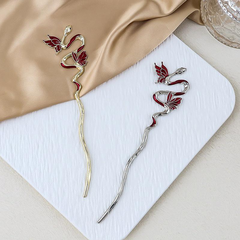 1Pcs Metal Flower Hair Pin Snake Hairpin Vintage Chinese Style Hair Stick Plate Hair Retro Hair Clip Hair Accessory