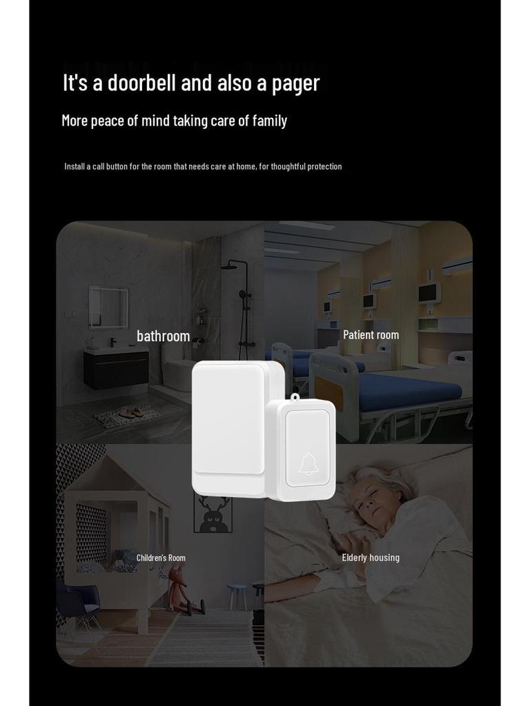 Wireless Battery-Powered Doorbell with Strong Flash, Service Call Button for Hearing Impaired and Elderly, Optional Mute Function.