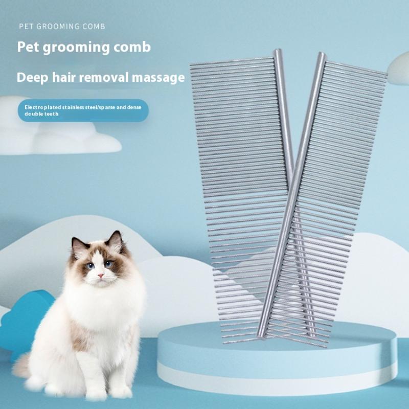 Dog Cat Metal Double Row Teeth Brush Grooming Hair Comb Fur Rake Tool Useful Dog Fur Grooming