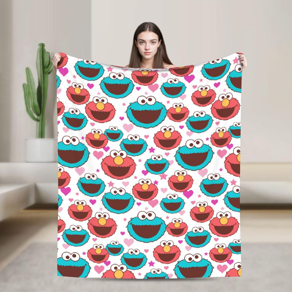 Cookie Monster Sesamets Knitted Blanket Flannel Throw Blanket Bedroom Sofa Printed Ultra-Soft Warm Bedspreads