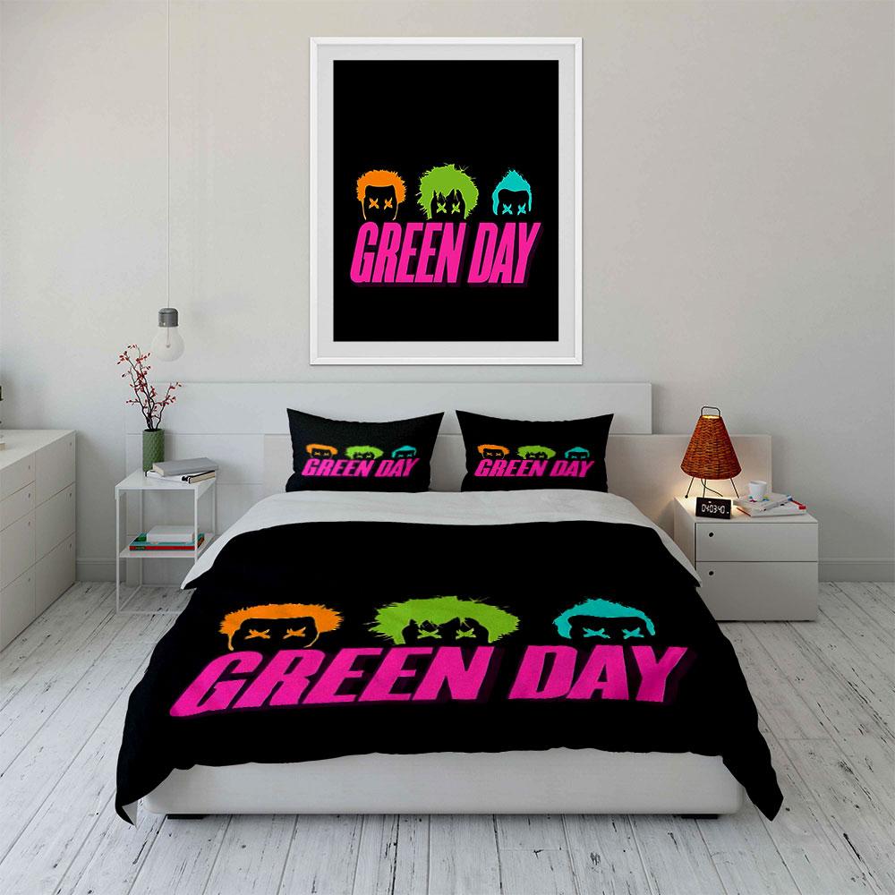 "Green Day Cartoon Bedding Set" Bedding Duvet Cover Set Duvet Cover Pillowcases (1 * Duvet Cover 2 * Pillowcases, Without Duvet Insert)