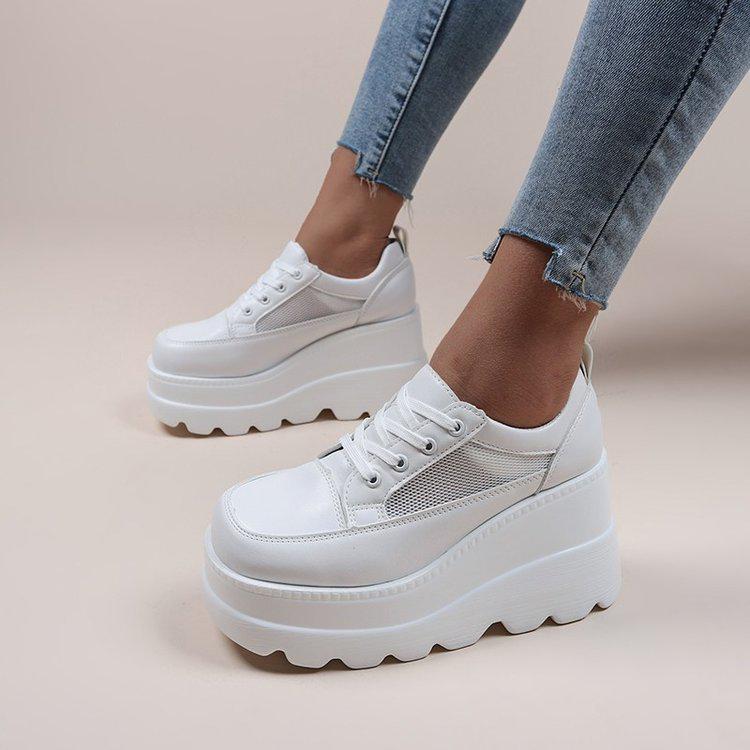 Women's Height-Enhancing White Platform Shoes, Korean-Style, for Spring & Autumn 2024