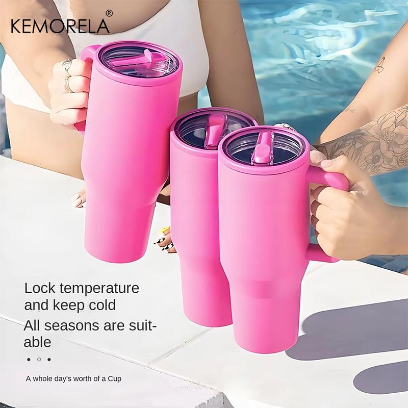  Thermos Cup 40oz Double-Layer Tumbler Ice Cup 1200ML Leak-Proof Foldable Straw Cover Direct Drinking Mouth Car Cup