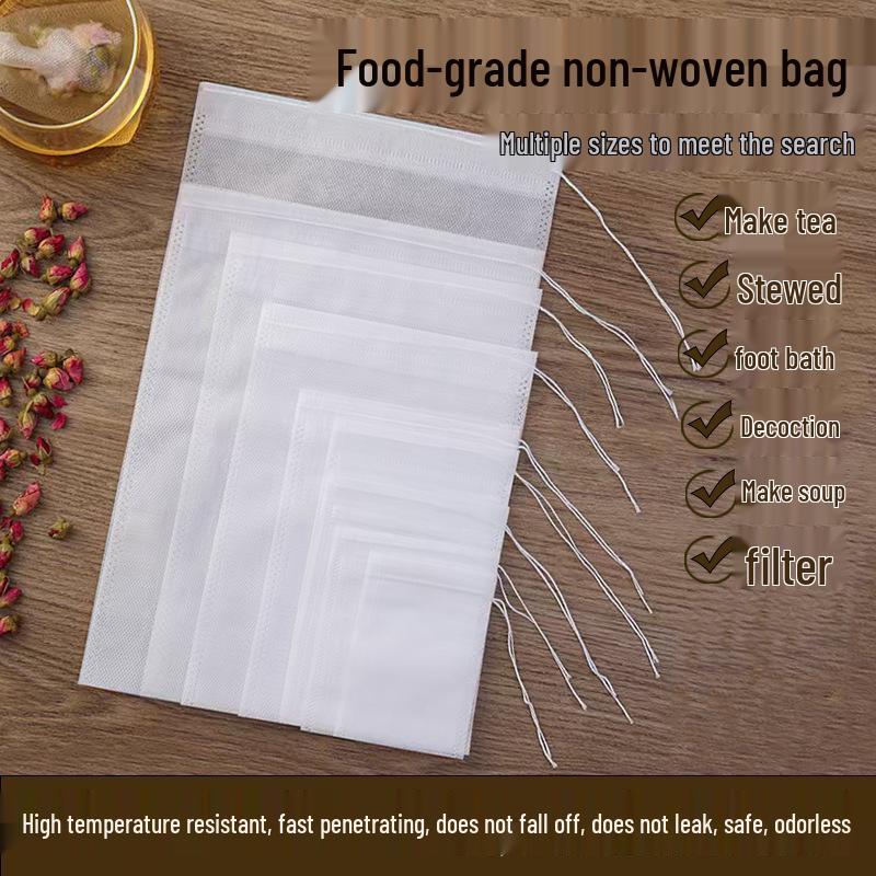 Disposable 6x8cm Drawstring Tea Bags - Non-woven Fabric, 100-Pack for Herbal Medicine and Spice Filtering