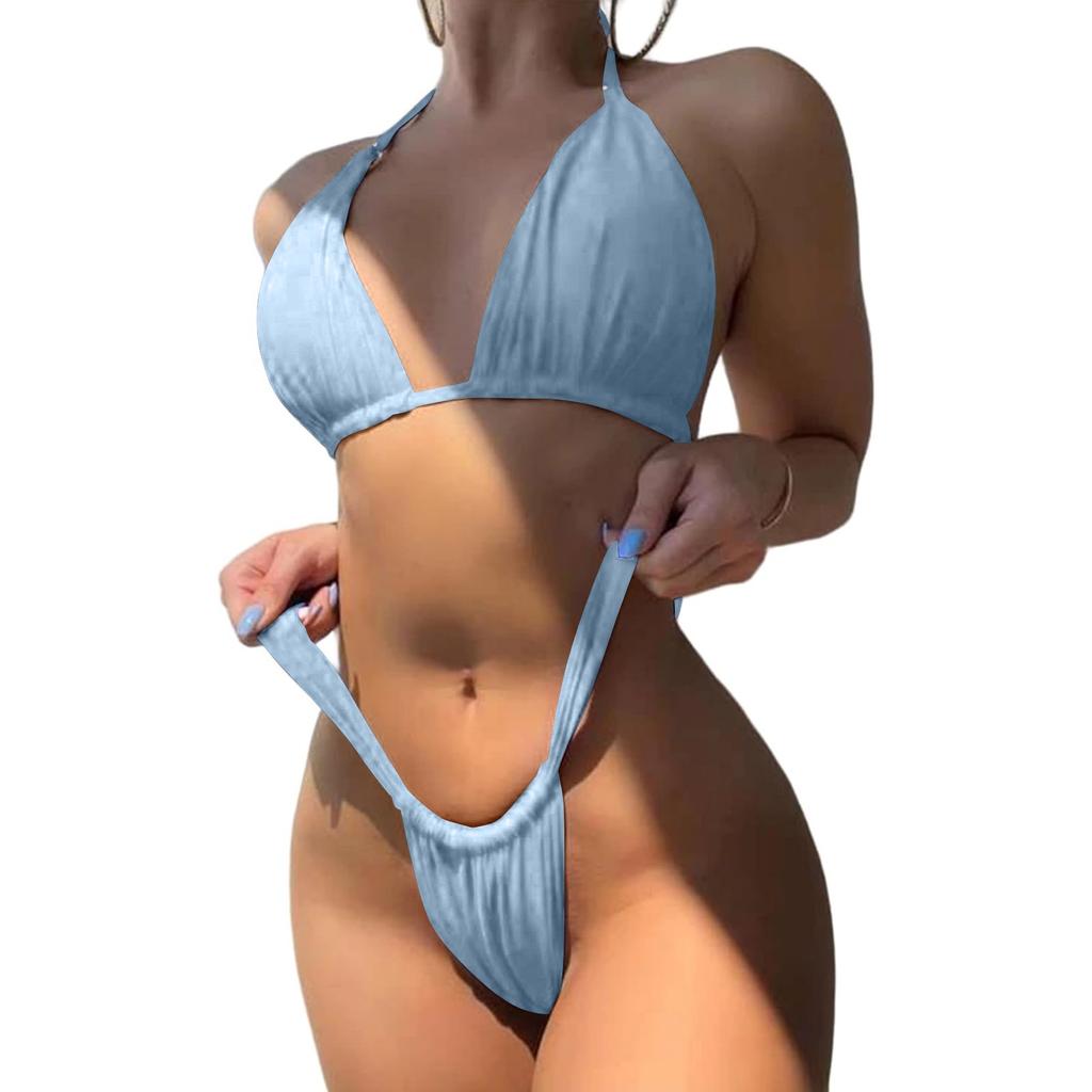 Dámské plavky Bikiny Sexy Jednobarevné Plavky s ramínky za krk Dvoudílná sada