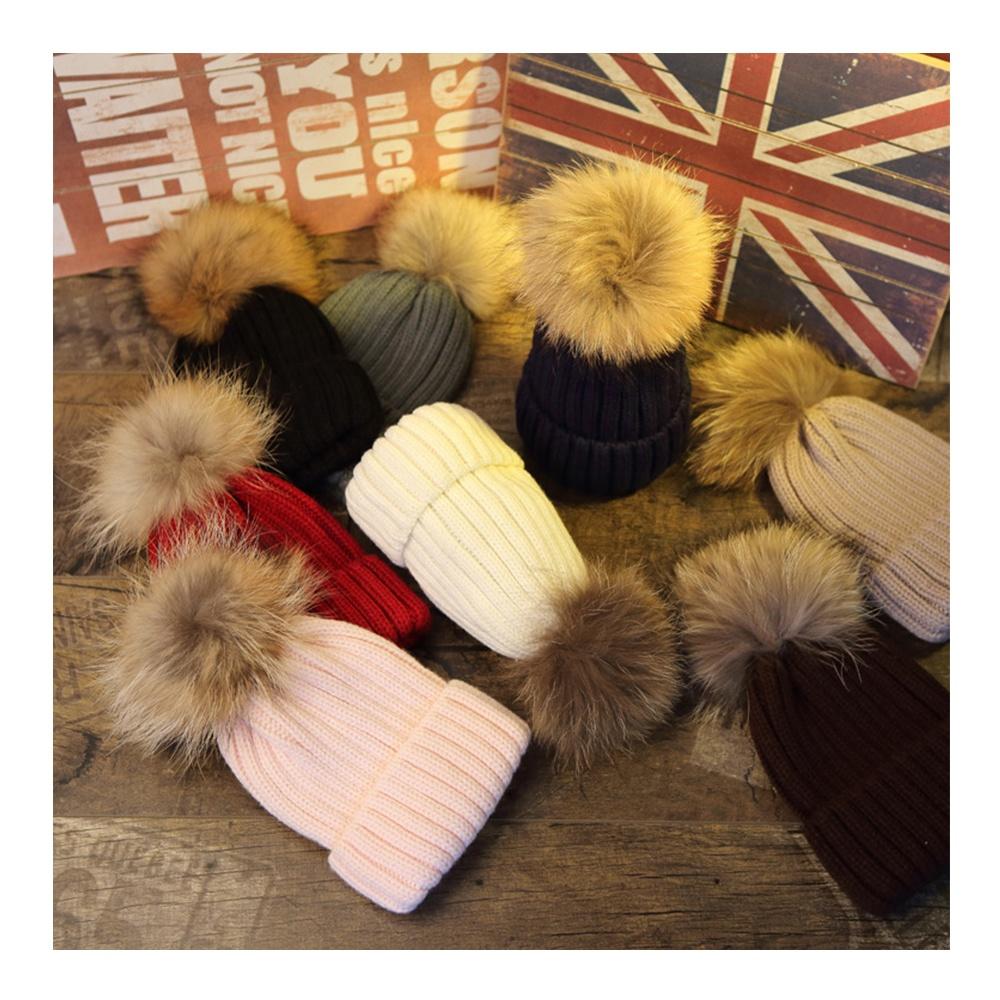 Factory Winter New Large Custom Hat Real Fur Knit Double Pom Pom Hat