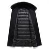 Winter Men's Woolen Coat Medium and Long Turn-over Collar Down Removal Liner Two Wear Woolen Coat Men's Coat