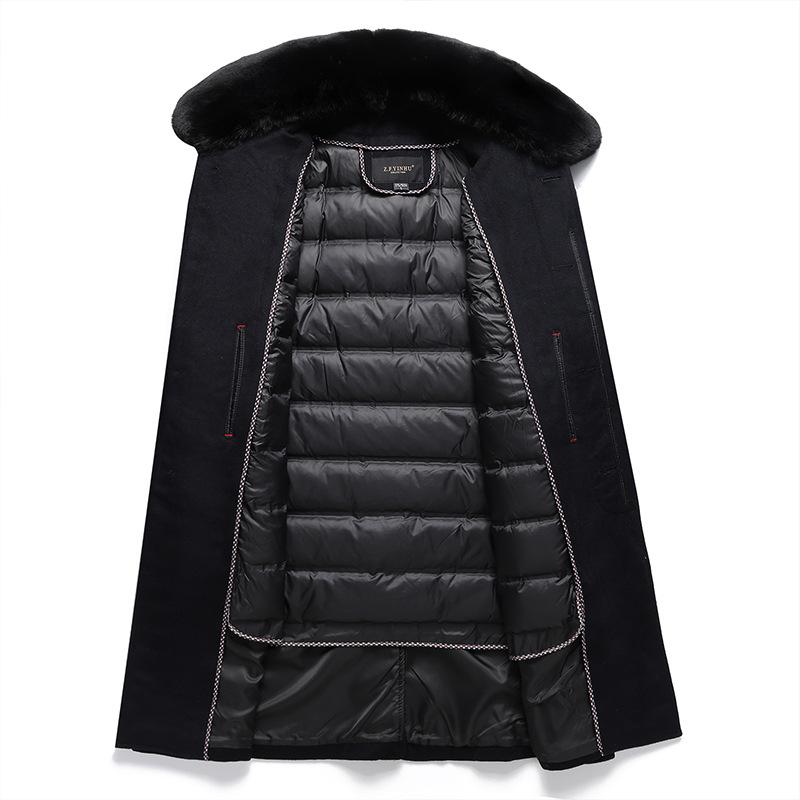 Winter Men's Woolen Coat Medium and Long Turn-over Collar Down Removal Liner Two Wear Woolen Coat Men's Coat