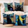 Black Cat Van Gogh Pillow Cushion Cover Pillowcase Living Room Sofa Home Decor Customized