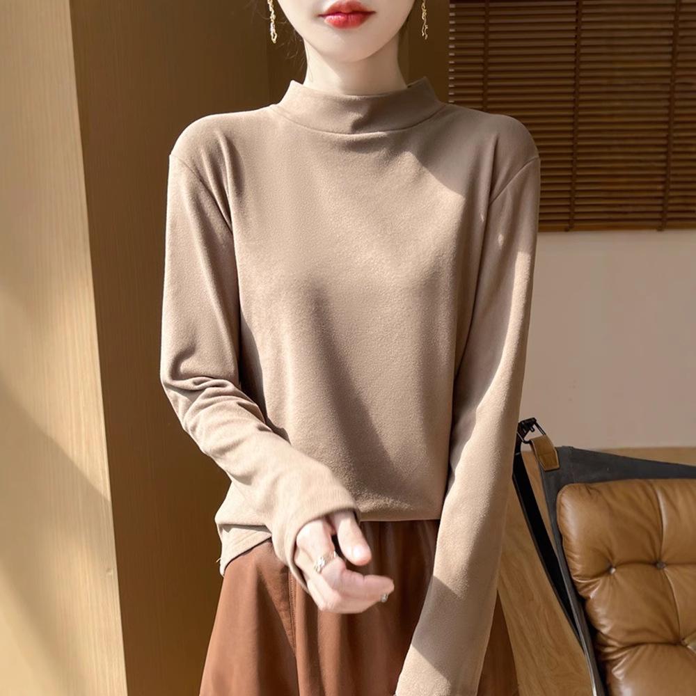 

2025 Spring Slimming Double-Sided Knit Top - Women s Casual Semi-High Neck Shirt Large