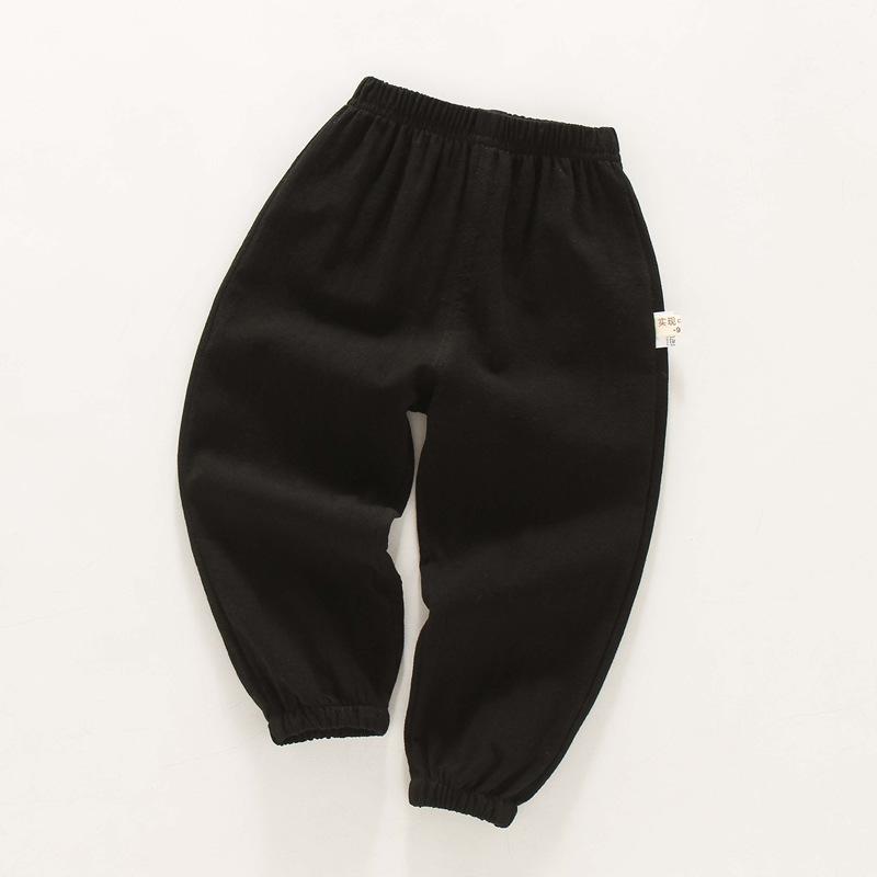 Children s Lightweight Summer Mosquito-Repellent Pants: Solid-Color Casual Cuffed Bell-Bottom Pants for Babies 120 чёрный