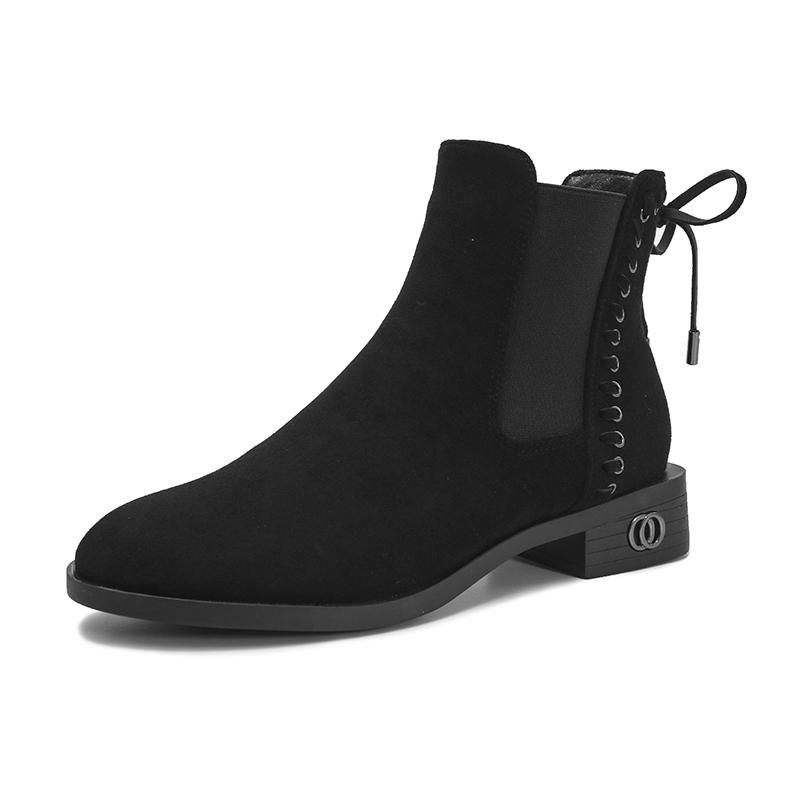 Fashion Ankle Bowtie Botas Women Winter Boots Punk Rivet Chelsea Bottes 2024 Plush Fur Warm Footwear Slip On Stretch Snow Flock Booties