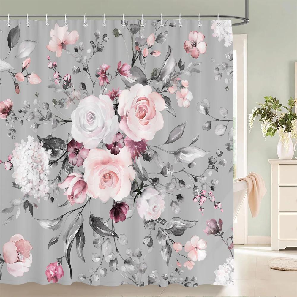 

High Quality Colorful Flowers Plant Leaves Shower Curtains Waterproof Bathroom Curtain Bath Curtain With Hooks Shower Curtain W60H190(CM)-1 Pcs