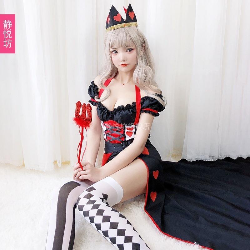 Halloween Wonderland Queen of Hearts Poker Queen Costume Sexy Casino Clown Costume Witch Costume Masquerade