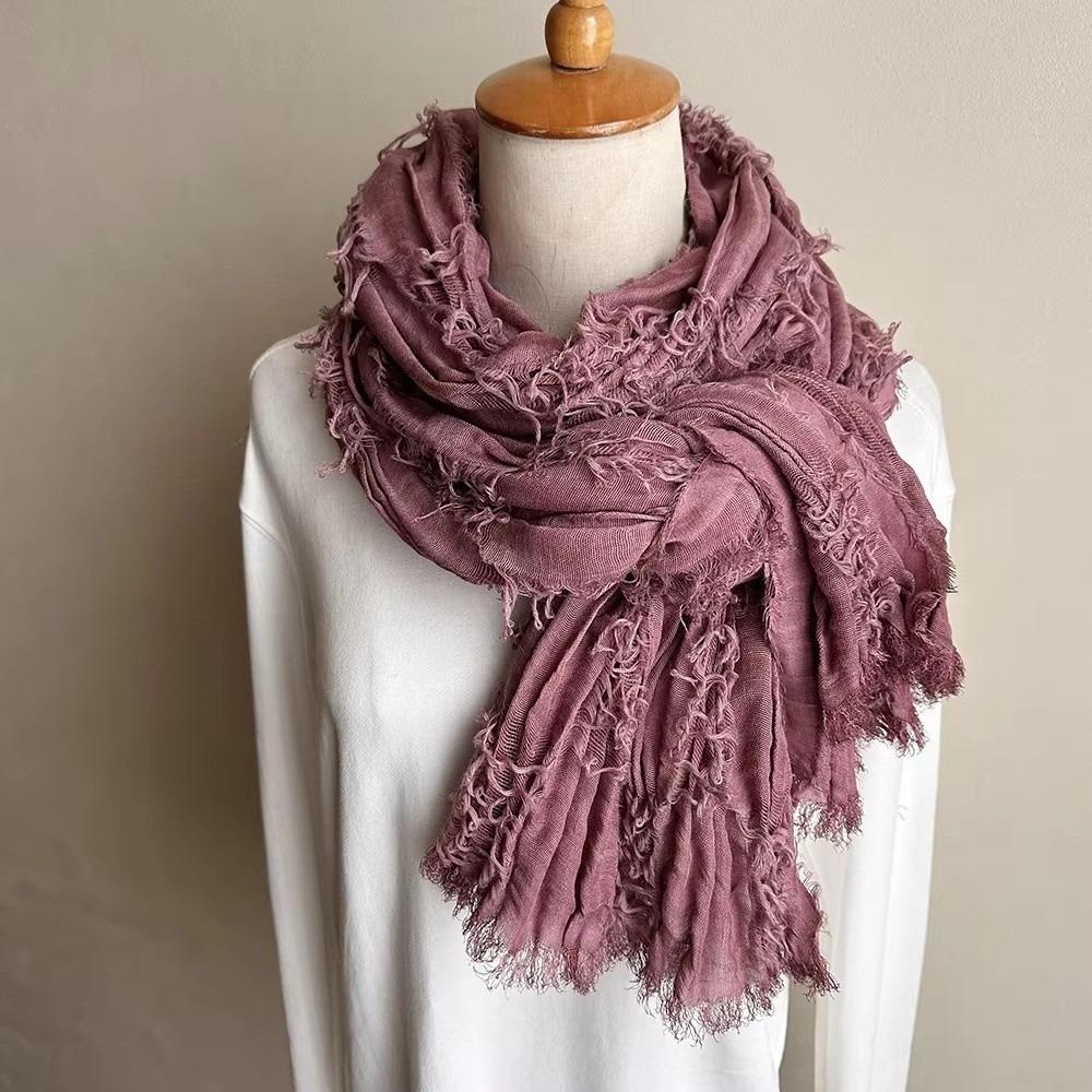 Solid Color Women Scarf Warm Neck Warmer Casual Cotton Linen Neckerchie  College