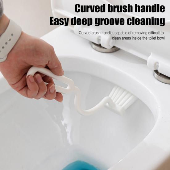 Toilet Brush with Extended Bristles S-Shaped Head No Dead Corners Wall-Mounted Long Handle Stain Removal Toilet Scrubber