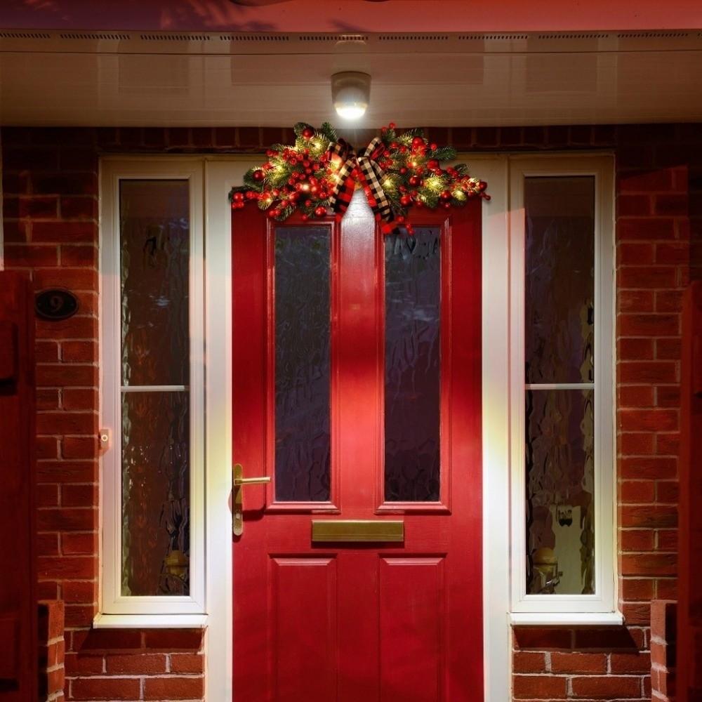 New 70cm Christmas Wreaths Artificial Red Berries Door Swag Hanging Plaid BowKnot Xmas Garlands Door Ornaments