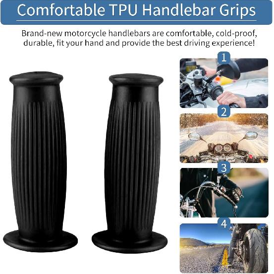 Motorcycle Grips 1 Inch 25/28mm Handle, Akozon 1" 25mm Non Slip Vintage Rubber Motorcycle Handlebar Grips Thruster Grip for Universal Use