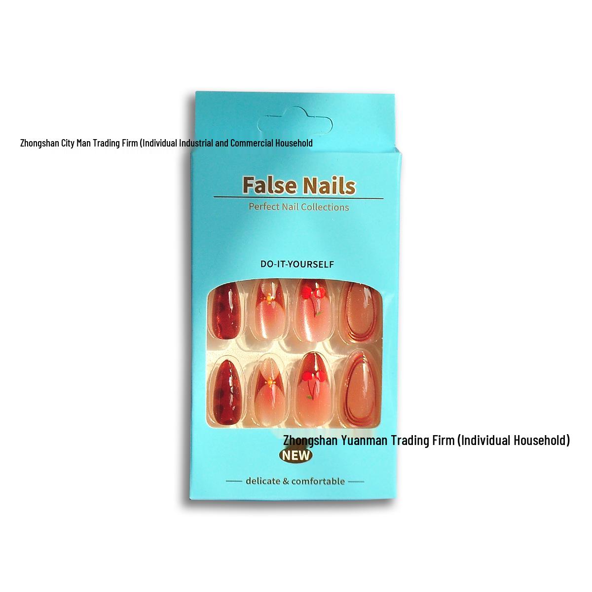 Cherry Blossom Cat Eye Nail Tips - Autumn Coffee Color, 24-Piece Set