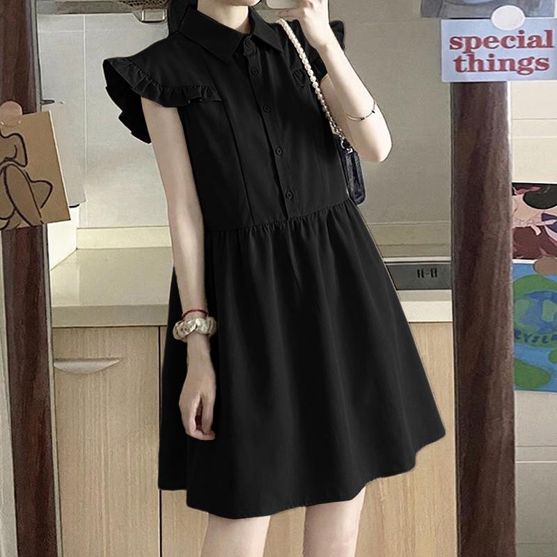 ZANZEA Women Casual Splice Turn Down Collar Summer Sleeveless Dress S чёрный