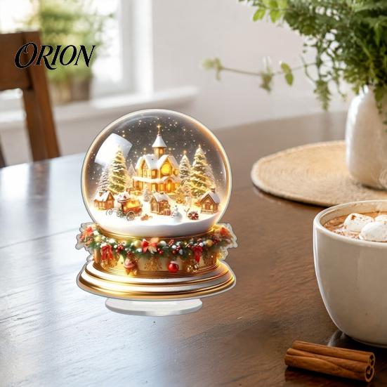 Shatterproof Christmas Ornaments Apple Lollipop 2D Acrylic Figurine, Ornament with Santa Snow Gift for Friends Scene Inside, Tabletop Decor