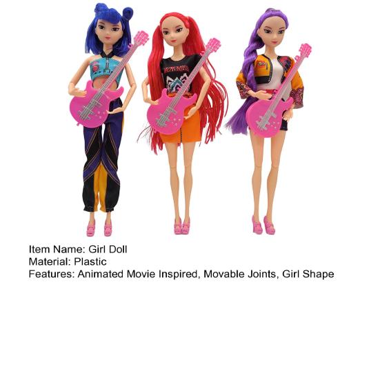 3Pcs Kpop Hunter Girl Doll with Guitar Accessories Animated Movie Character Collectible Toy Movable Joints Girl Action Figure Decoration Ornament
