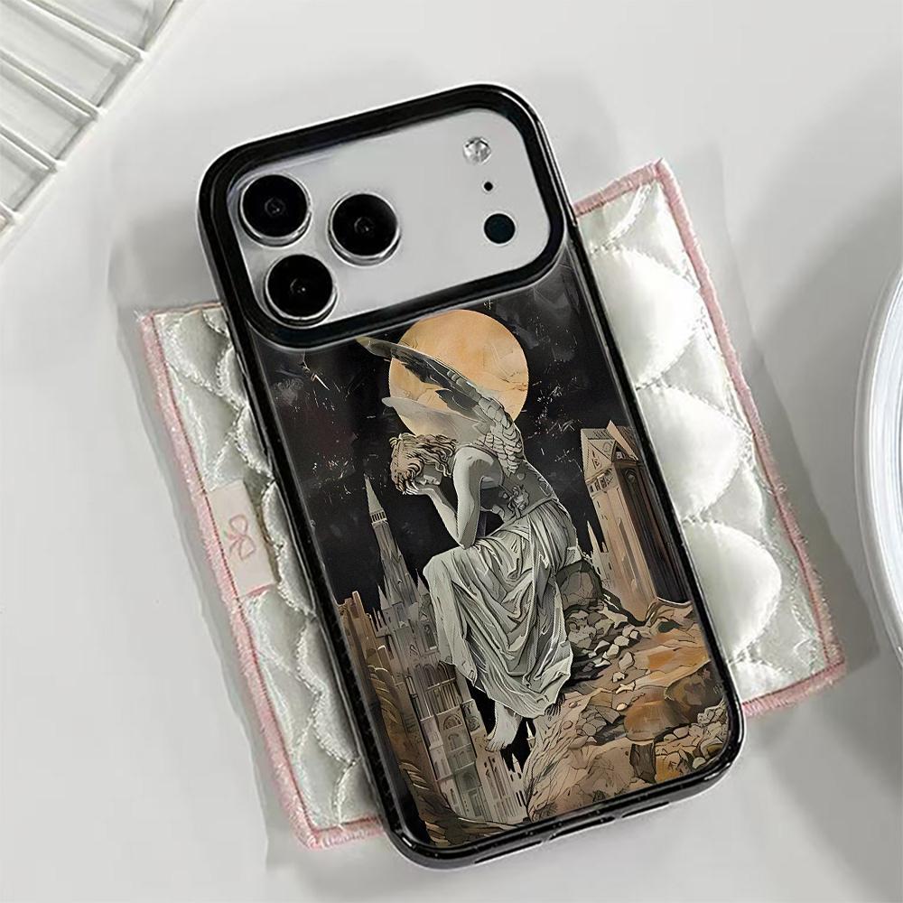 Melancholisches Engel Handyhülle für iPhone 13 14 16 15 12 11 Pro Max 17 Air 14 Plus Stoßfest Matt Hart Stoßfänger Hülle