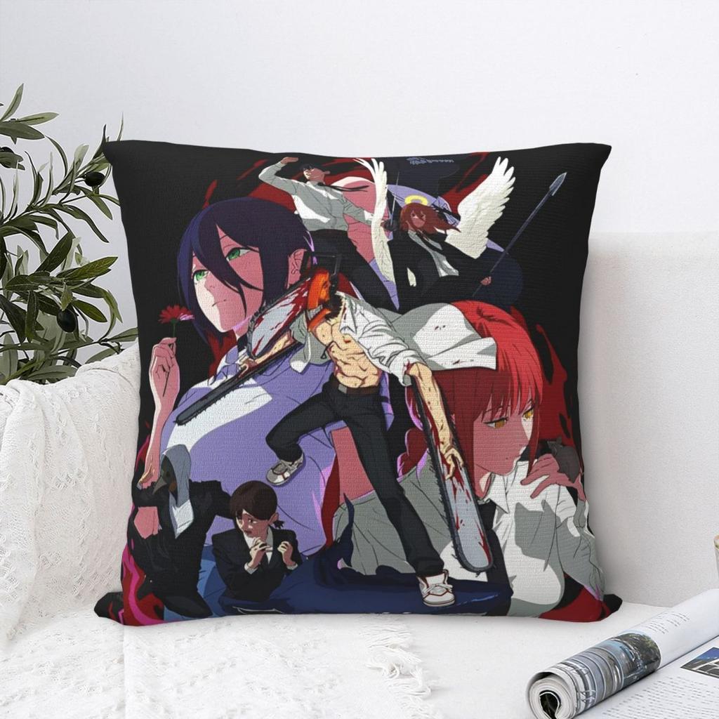 Chainsaw Man Reze Pillow Cases Makima Power Aki Denji Cushion Covers Novelty Throw Pillow Case Cover For Living Room 18"X18"