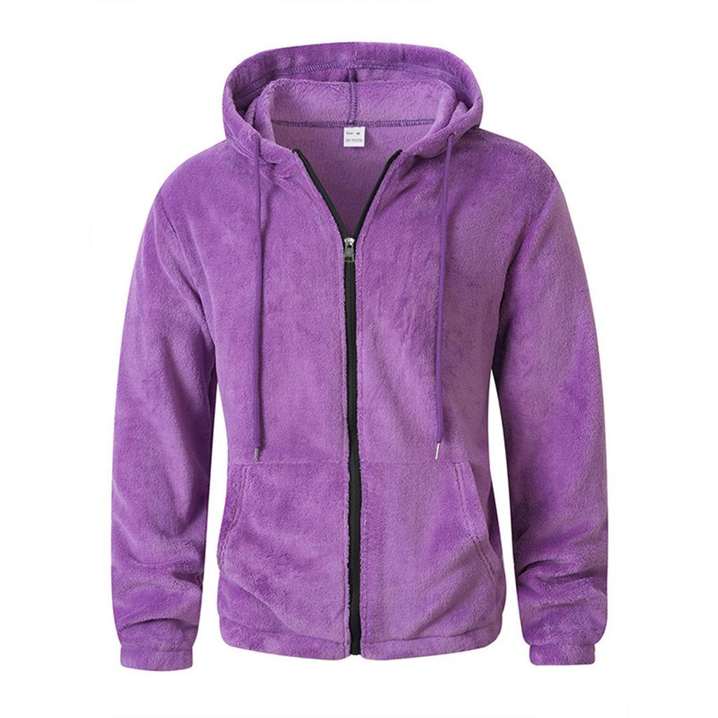 New Solid Color Casual Plush Autumn and Winter Hooded Zipper Polar Fleece Sweatshirt Jacket