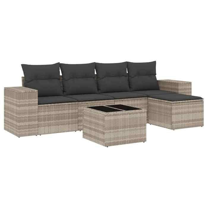 VidaXL Salon de Jardin avec Coussins 6 pcs, Canapés avec Dossier, Ensemble de Meubles, Mobilier de Terrasse Patio, Gris 3222501