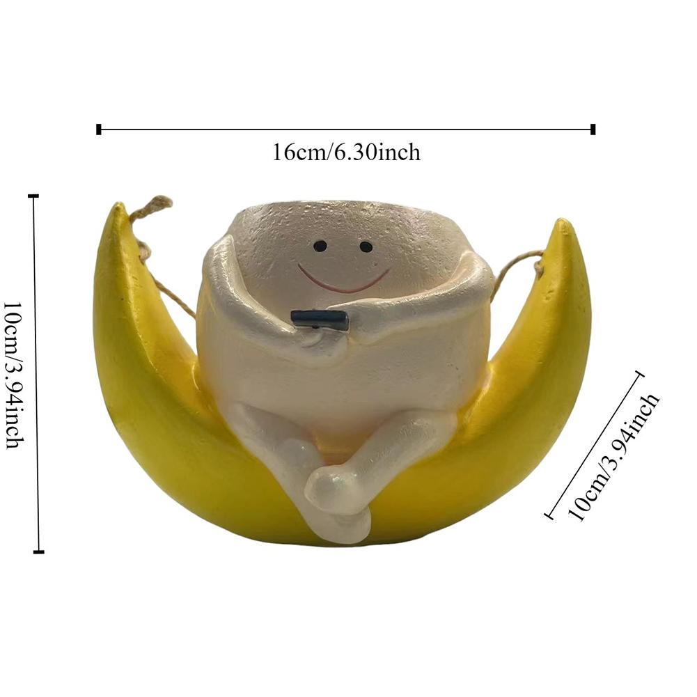 Cute Hanging Planter Pot Resin Hanging Swing Chair Planter Creative Smile Face Flower Container for Indoor Outdoor Plant Holder