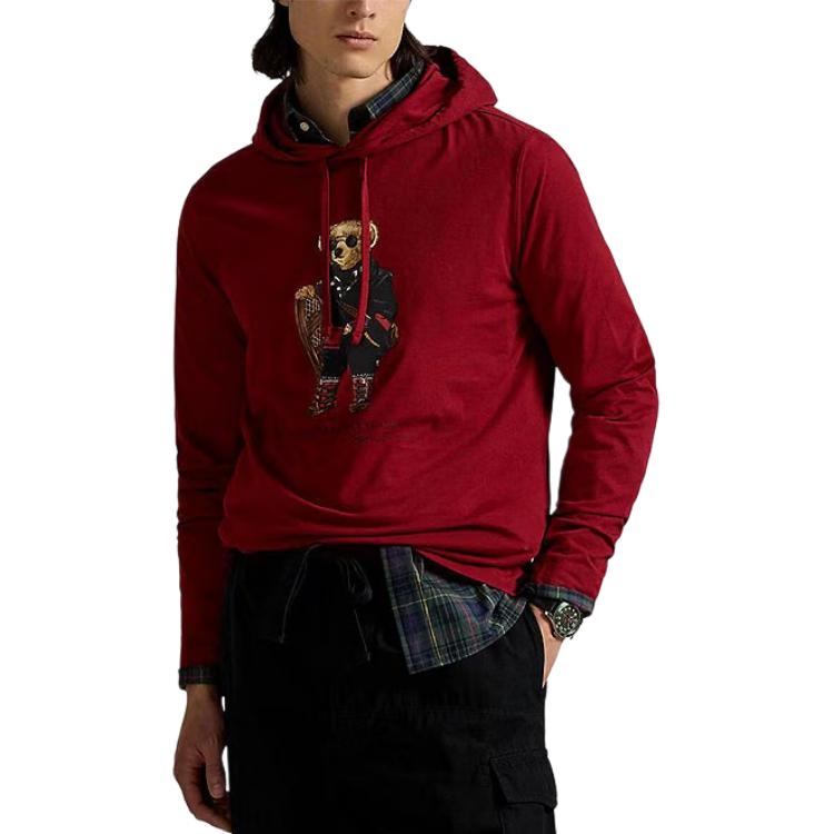 

Polo Ralph Lauren Футболка с длинным рукавом мужская с капюшоном на шнурке, вязаная из хлопка, с принтом Polo Bear 710981801-001 S