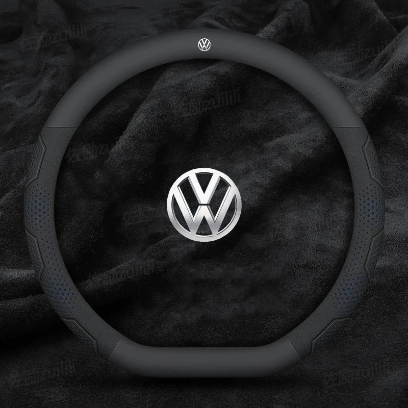 For Volkswagen T-ROC T-Cross Touareg Polo Passat Golf GTI Beetle Magotan Tiguan CC Carbon fiber Leather Car Steering Wheel Cover