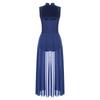 Vestido de Dança Lírica Patchwork de Renda Floral Feminino Gola Alta Costas Abertas Sem Mangas Collant Fantasia para Apresentação de Palco