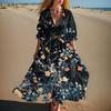 Women's Summer Fashion V-neck Retro Floral Print Short Sleeved Beach Dress With Lace Patchwork Dress