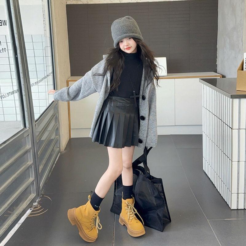 

Girls Hooded Knit Cardigan Sweater - 2025 Autumn/Winter Collection, Thick Loose Long Sleeve Outerwear 160 cm