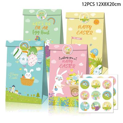 12 stuks Pasen Papieren Cadeauzakjes voor Kinderen Snoep Koekjes Verpakking Konijn Doos Feestbedankje Cadeaudozen Vrolijk Pasen Verjaardagsfeest Decor