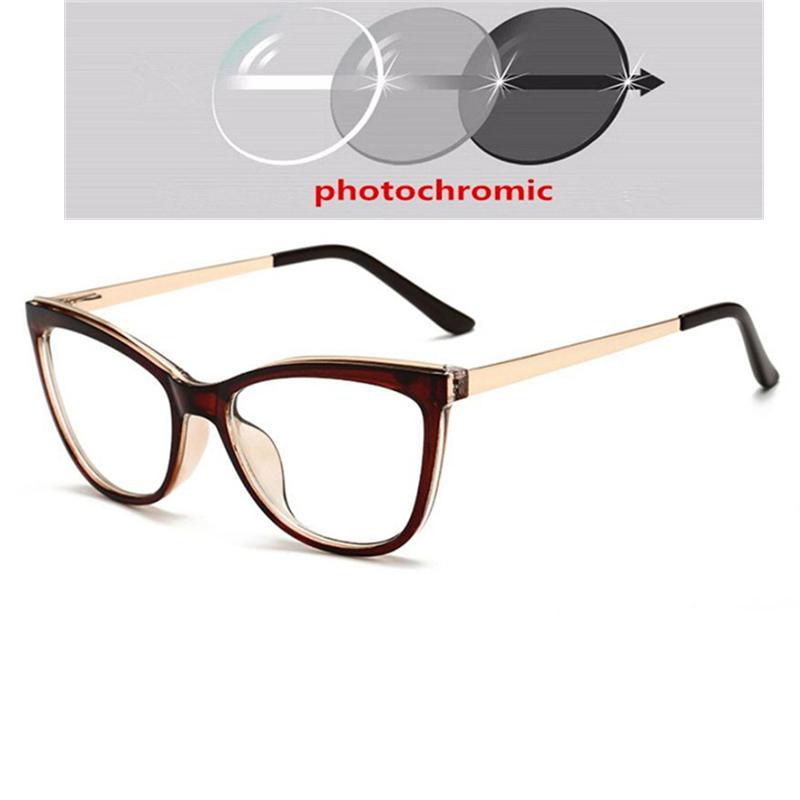 Anti Blue Light Cat Eye Prescription Eyeglasses Women Tea Frame Oval Nearsighted Glasses  Female 0 -0.5 -0.75 -1.0 To -6.0
