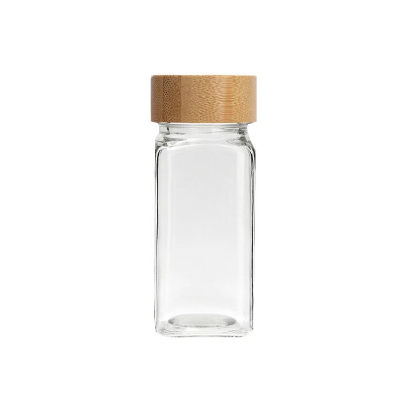 Acacia Wood Lid Square Glass Spice Jars, 120ml (Set of 3)