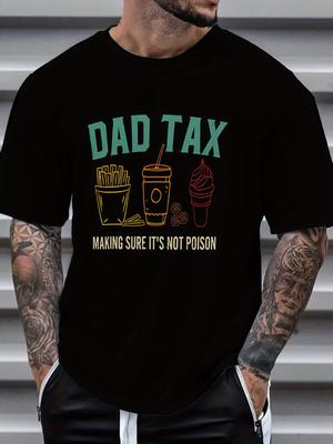 Mens Casual Dad Tax Pattern Tshirt  Short Sleeved Round Neck Black Color Drink with Letter Print Suitable