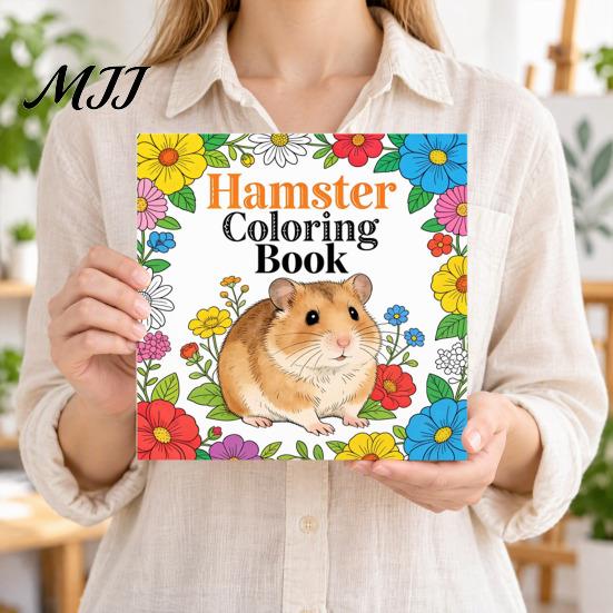 Hamster Coloring Book for Kids Kids, Cute Animal Illustrations And Thick Paper Sheets Floral Elements Drawing Book, Portable Doodle Stress Relief Art
