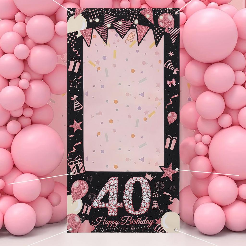 30th 40th 60th Birthday Photo Frame Photo Booth Props Rose Pink Gold Adult 30 40 60 Years Old Birthday Party Decor Background
