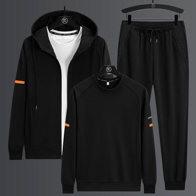 Hooded Long Sleeved Suit Men's Casual Fashion Plus Size Cardigan Jacket Hoodie Long Pants Three Piece Set Men