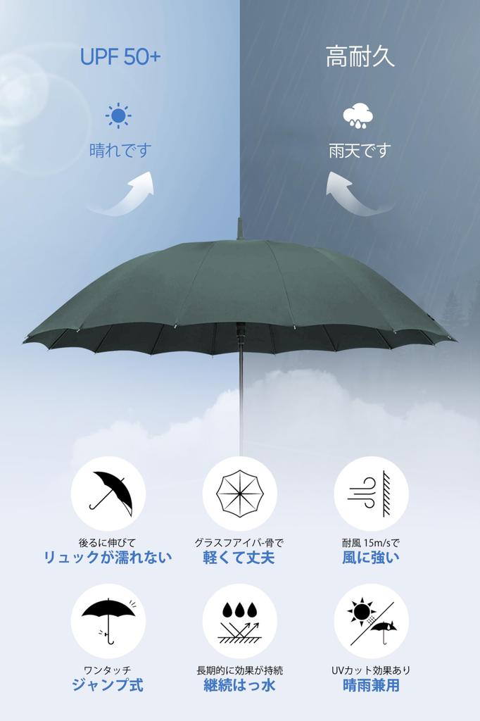 VIVICIYY Long Umbrella for Men and Super 260T Glass Fiber with Teflon Automatic Opening Cane Suitable for Sun and Includes Storage Pouch Women,