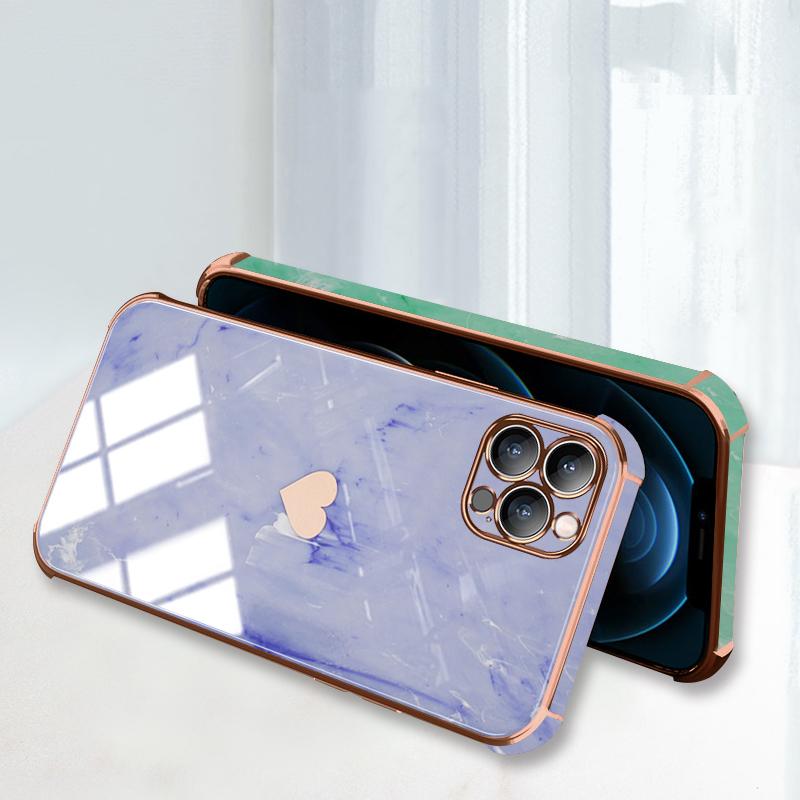 Buy Electroplated Love Heart Marble Phone Case For iPhone 11 12 13 Pro