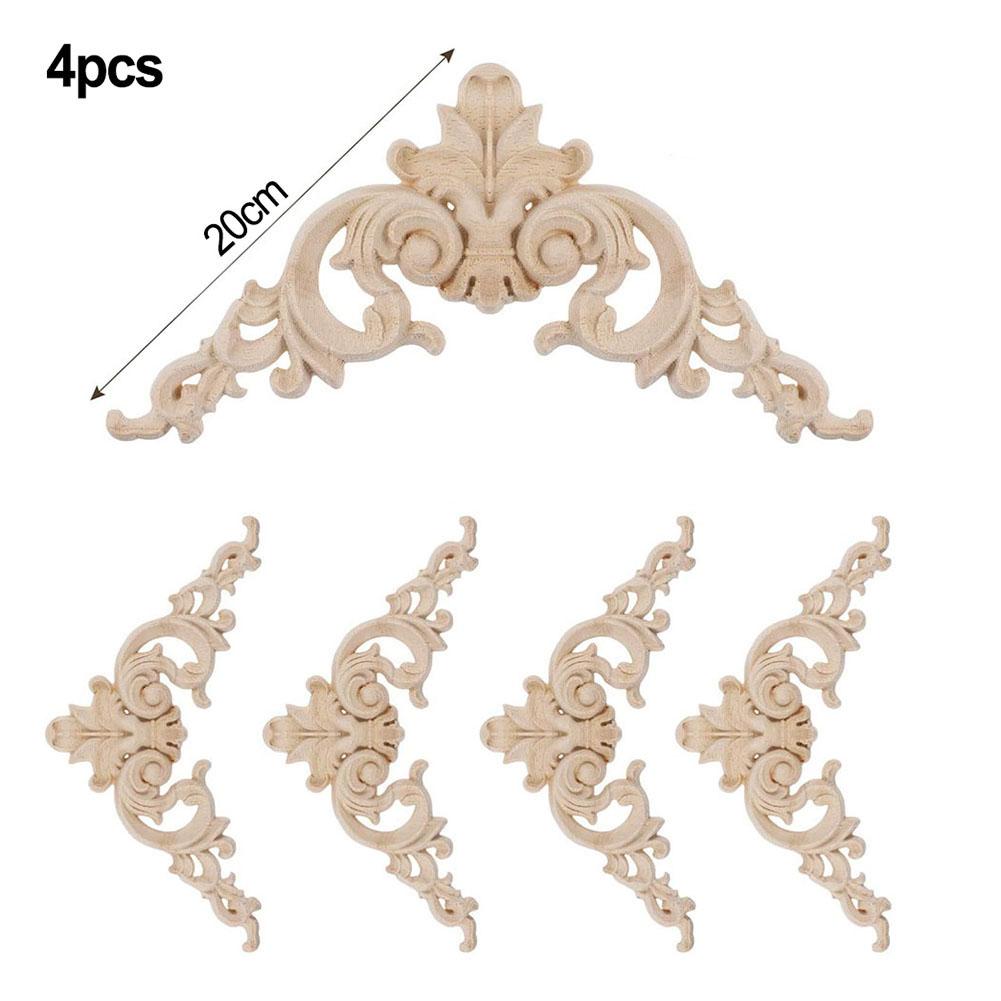 Exquisite 4 Stück Holzgeschnitzte Eckapplikationsrahmen für elegante Heimdekoration Holzgeschnitzte Eckauflage Applikation Möbelleisten